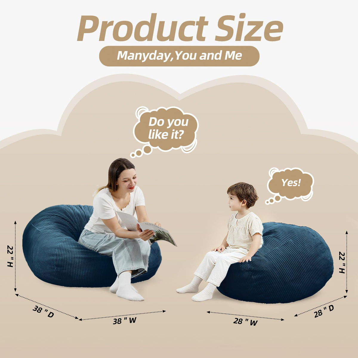 Manyday bean bag chair full expansion after unboxing and shaking.