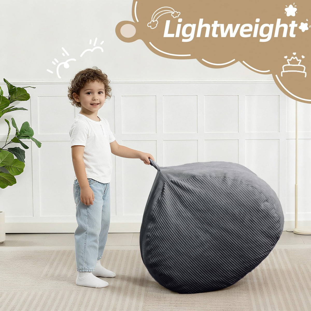 Manyday bean bag chair side pocket keeps essentials within reach.