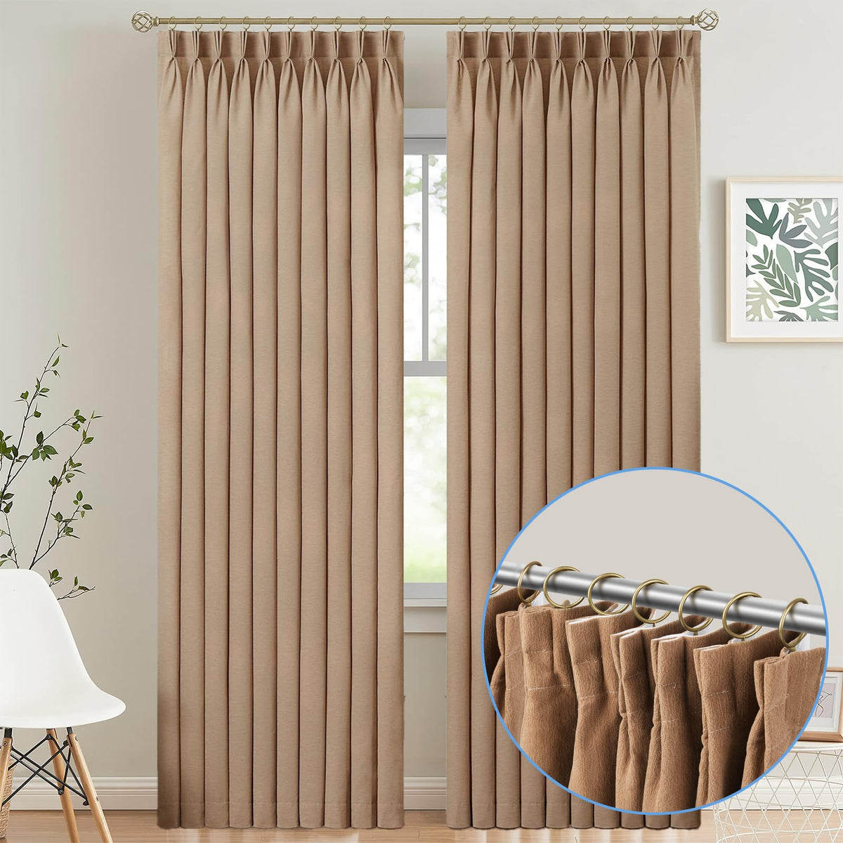Manysky curtain rings support pinch-pleat curtains for secure hanging.