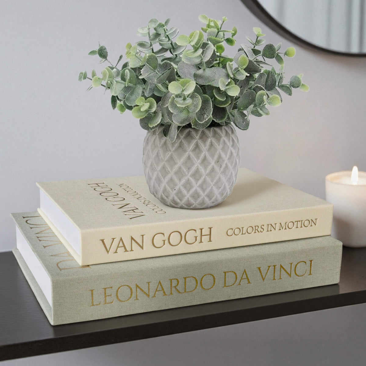 MAOBUYOU decorative storage books set 2 in linen covers, white and green, ideal for stylish storage
