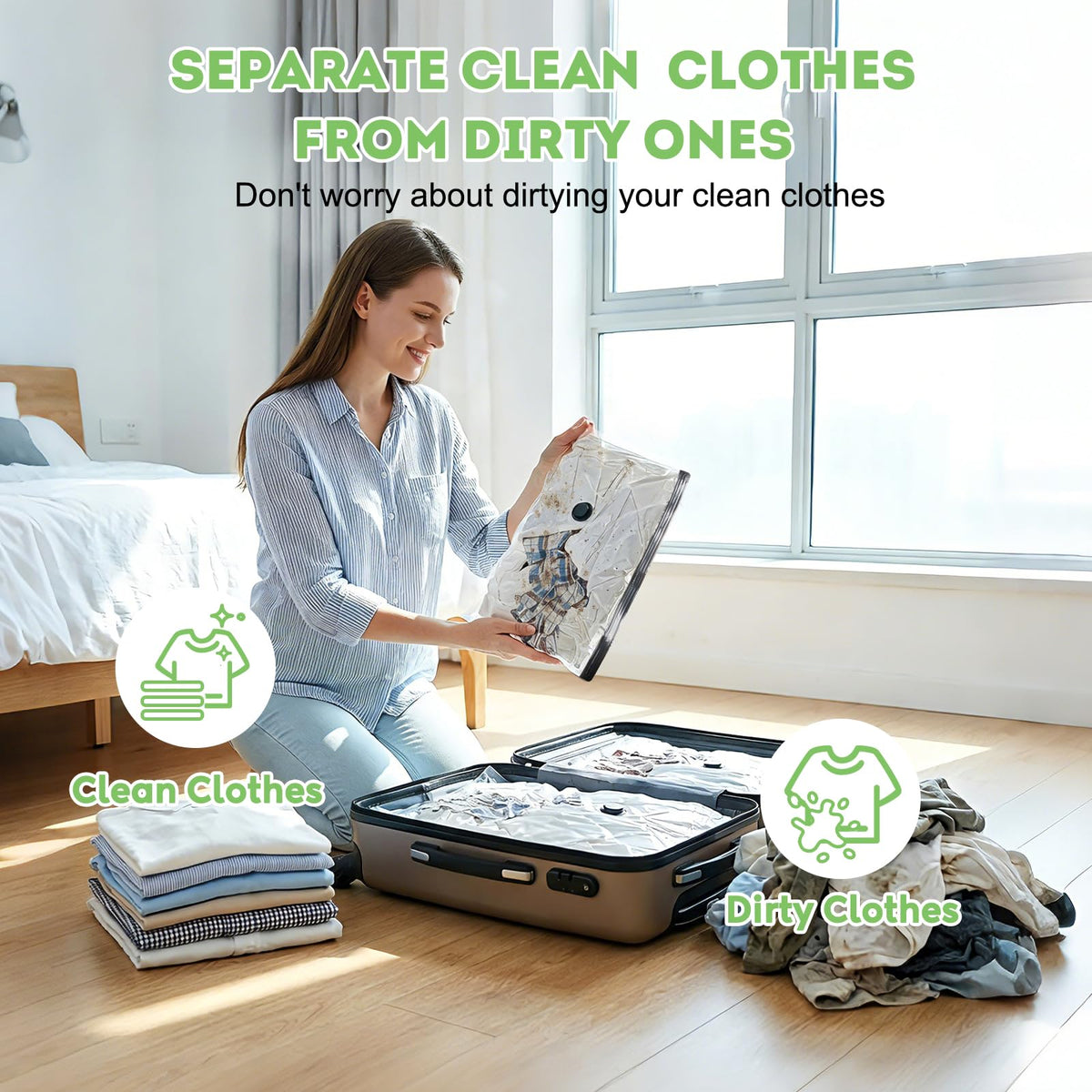 Mapambo vacuum bags use long-side opening to simplify loading clothes.