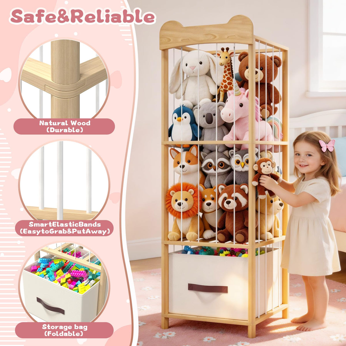 MapleGrace solid wood construction offers durable, splinter-free toy storage for kids.