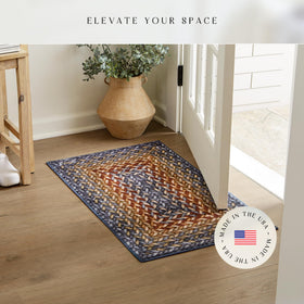 Maples Rugs Marion color palette close-up shows blue, green, yellow, and rust tones