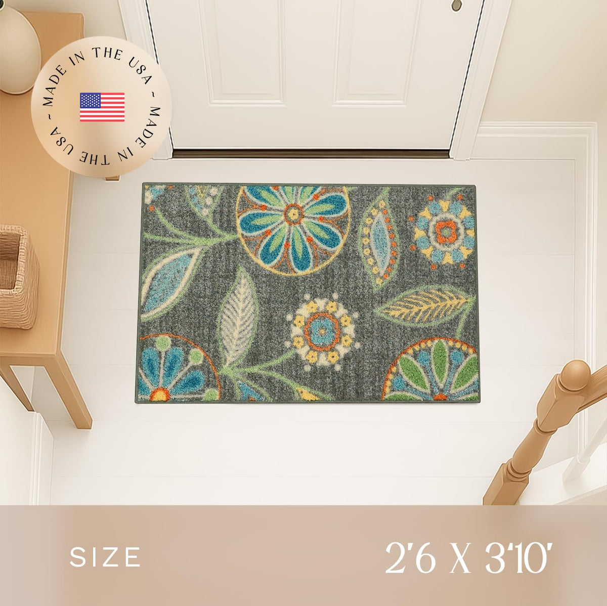 Maples Rugs Reggie floral rug entryway setup with warm tones welcoming guests