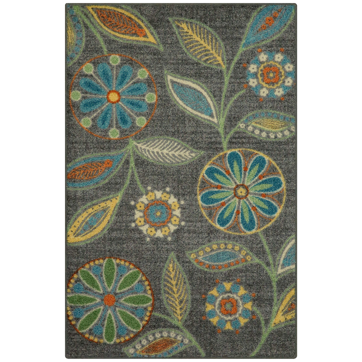 Maples Rugs Reggie floral rug front view shows bold pattern and sturdy non-slip back