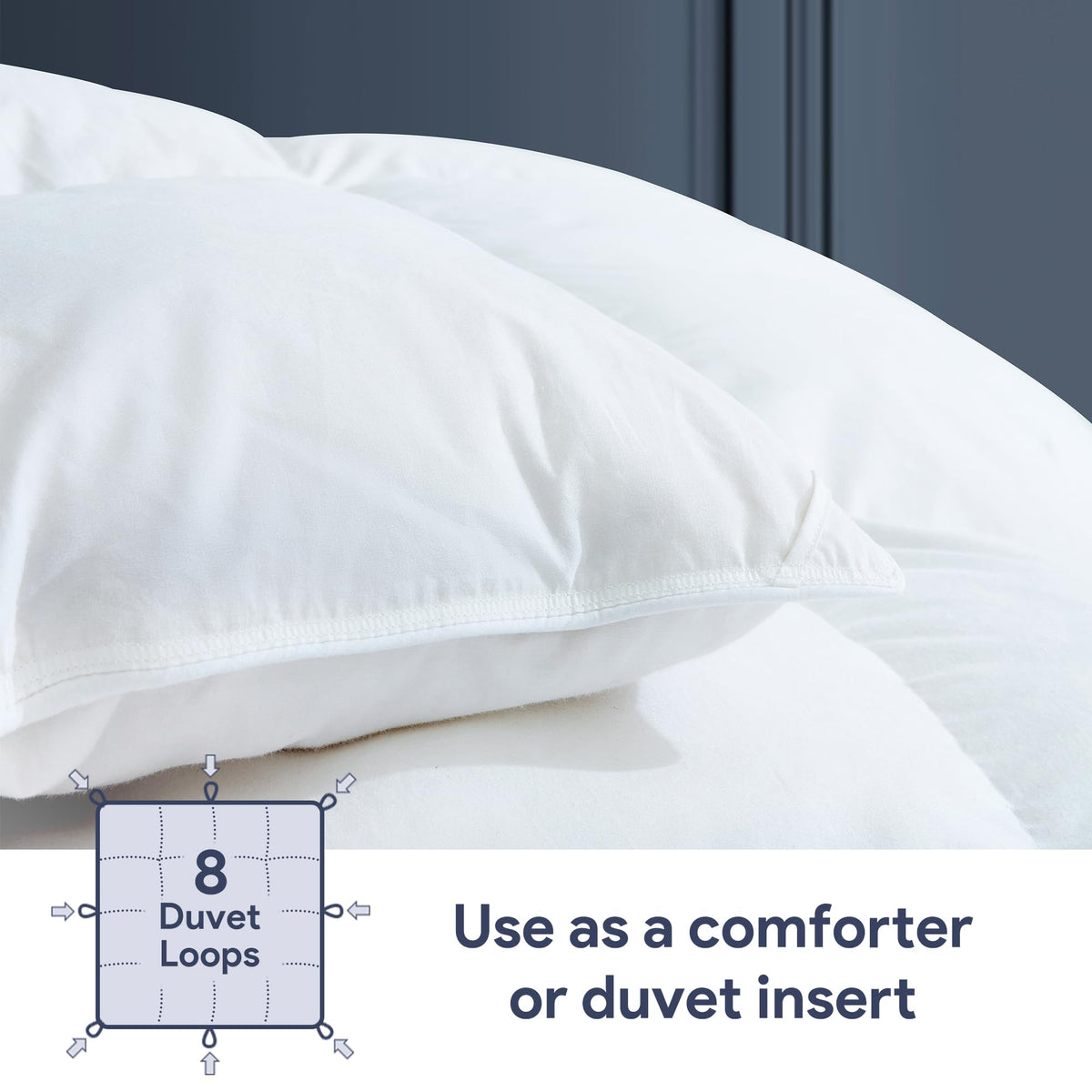 MapleStone duvet insert with white cotton shell shown on bed for breathable luxury.