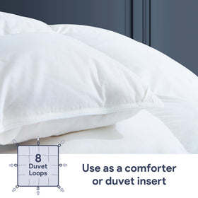 MapleStone duvet insert with white cotton shell shown on bed for breathable luxury.