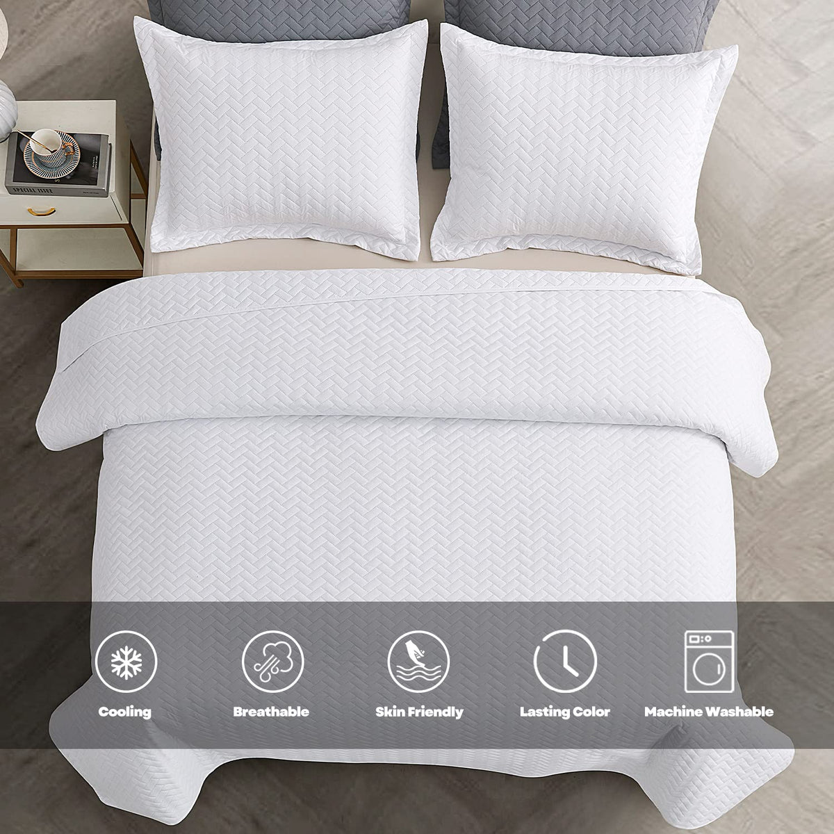 Maple&Stone white quilt set queen on bed shows relaxed all-season styling.