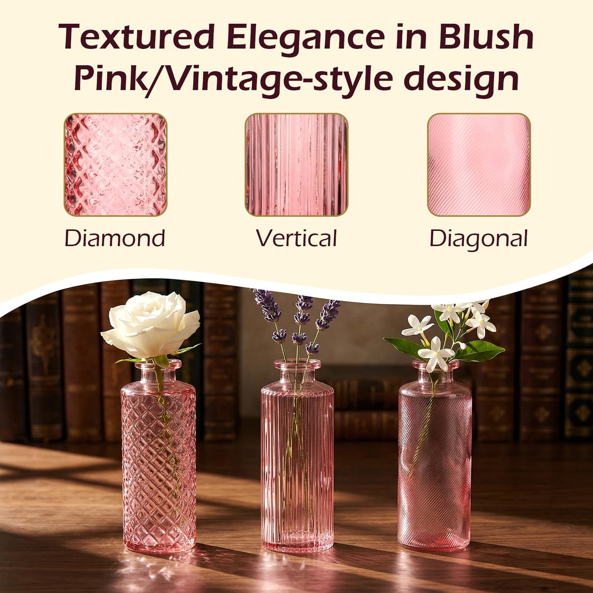 Mapoxy glass bud vase diagonal rib pink 30-pack versatile for table decor