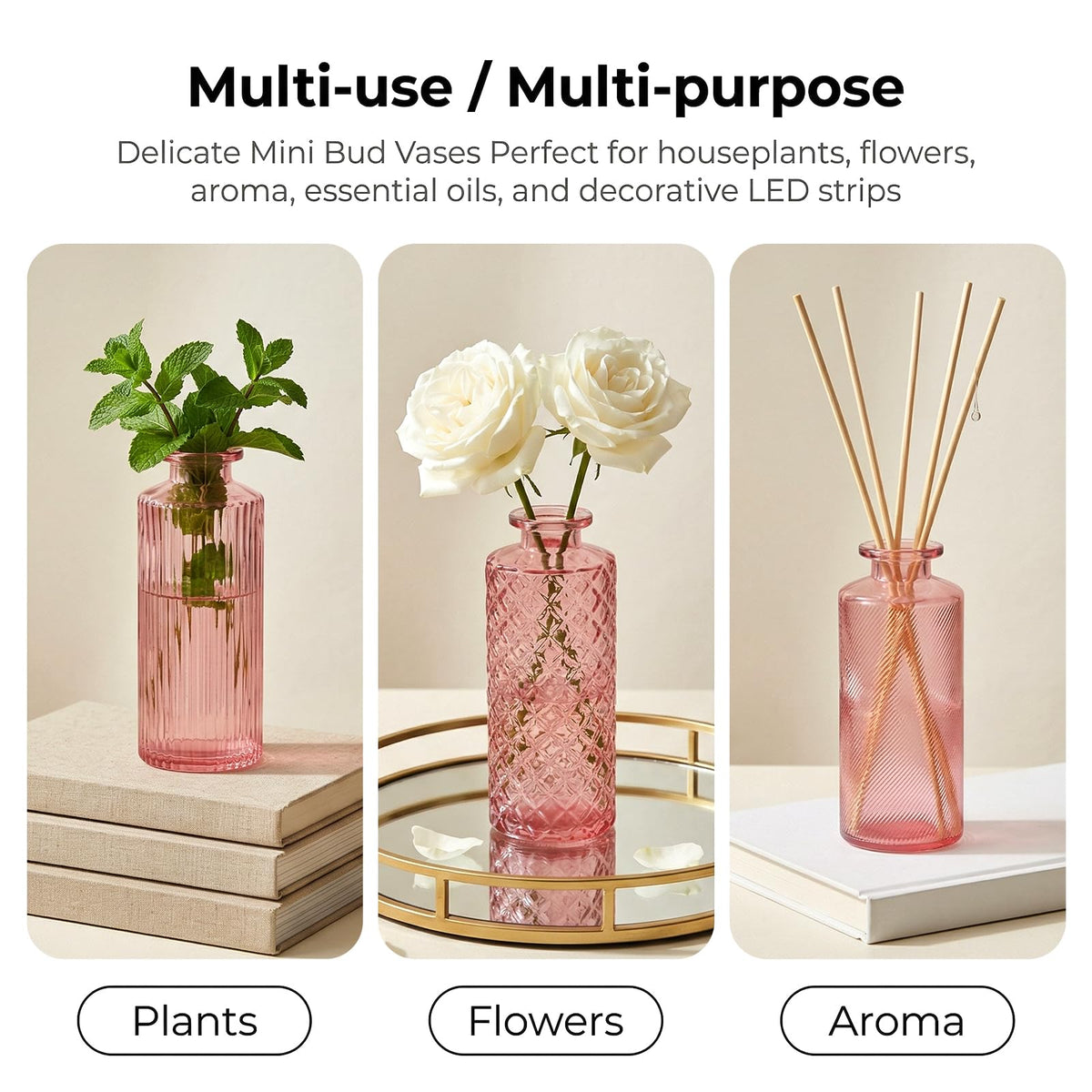 Mapoxy glass bud vase diamond rib pink 30-pack perfect for petite bouquets