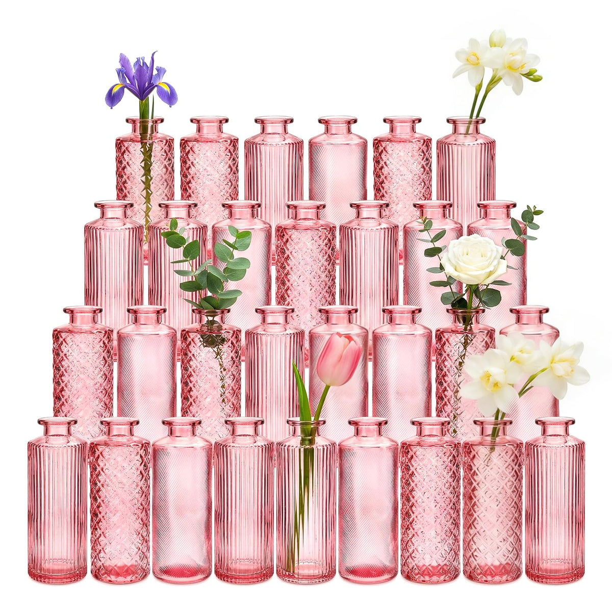 Mapoxy glass bud vase vertical rib pink 30-pack ideal for elegant centerpieces