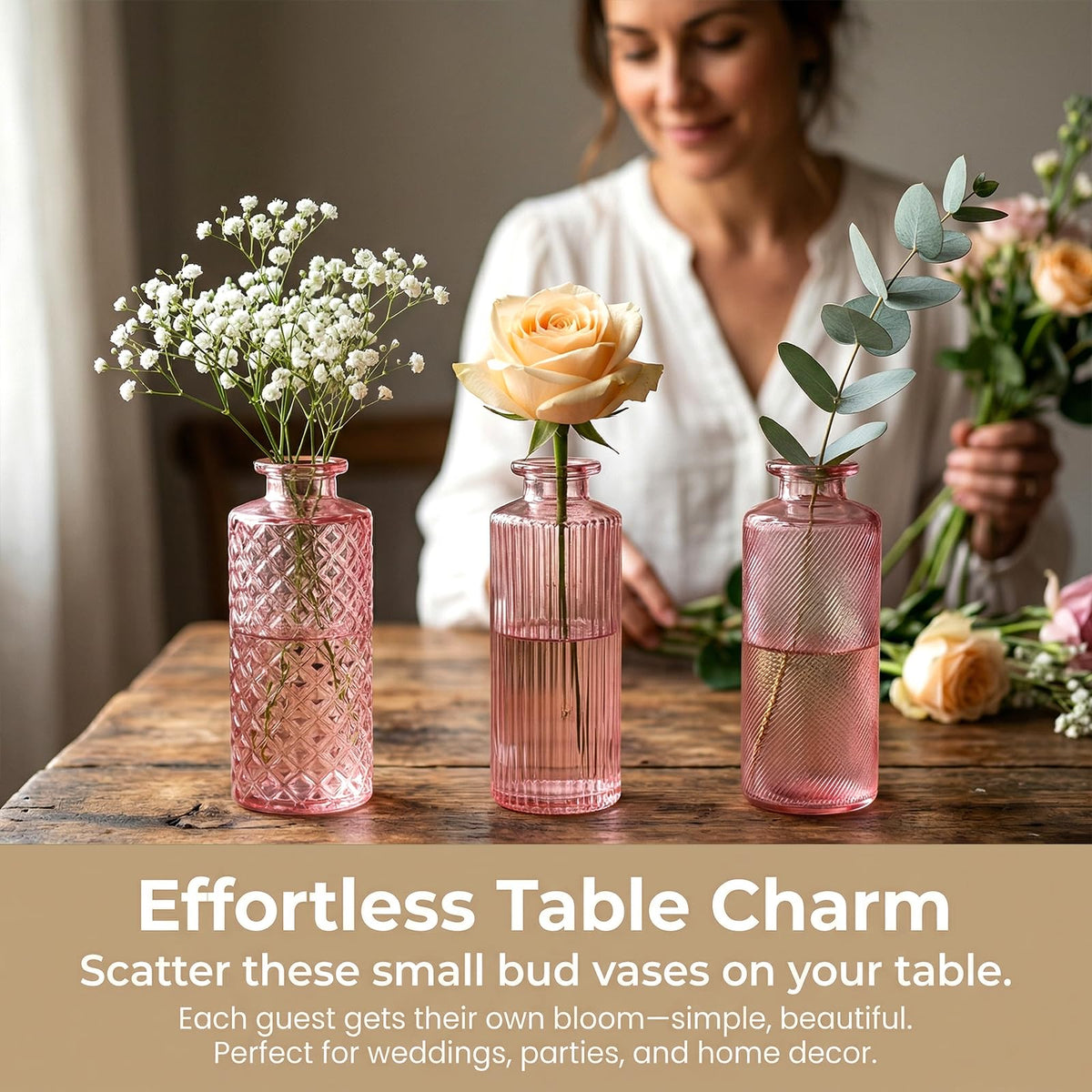 Mapoxy wedding centerpieces with mini bud vases for reception tables