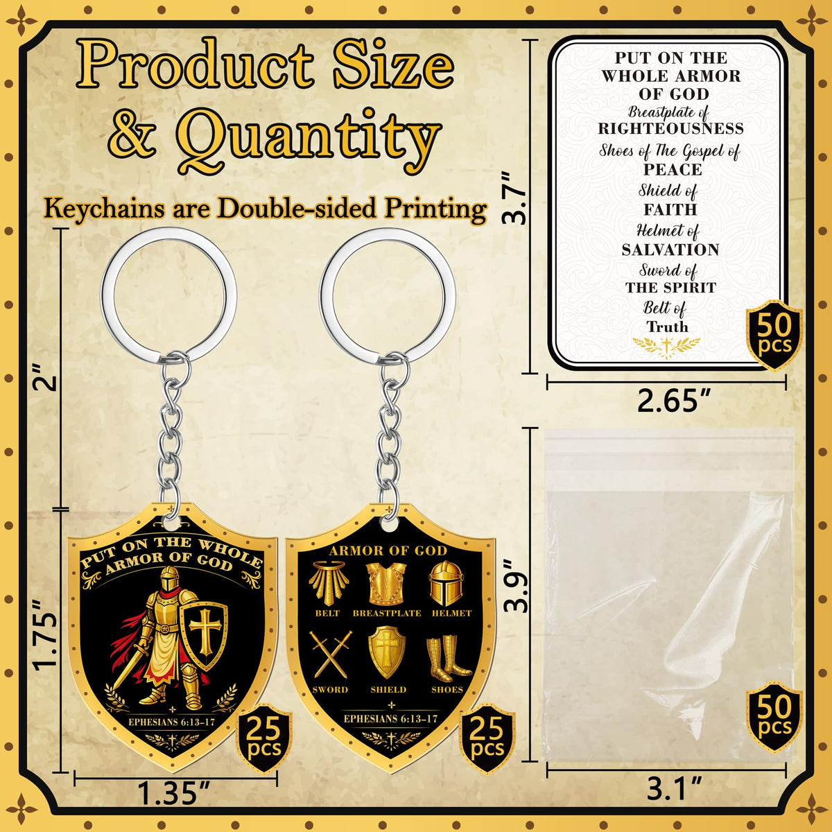 Maqiauly clear OPP bags, 50-count, keeps keychains and cards neatly organized.