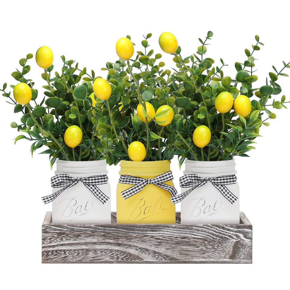 Maracco Lemon Mason Jars centerpiece on a rustic wood tray for spring tables