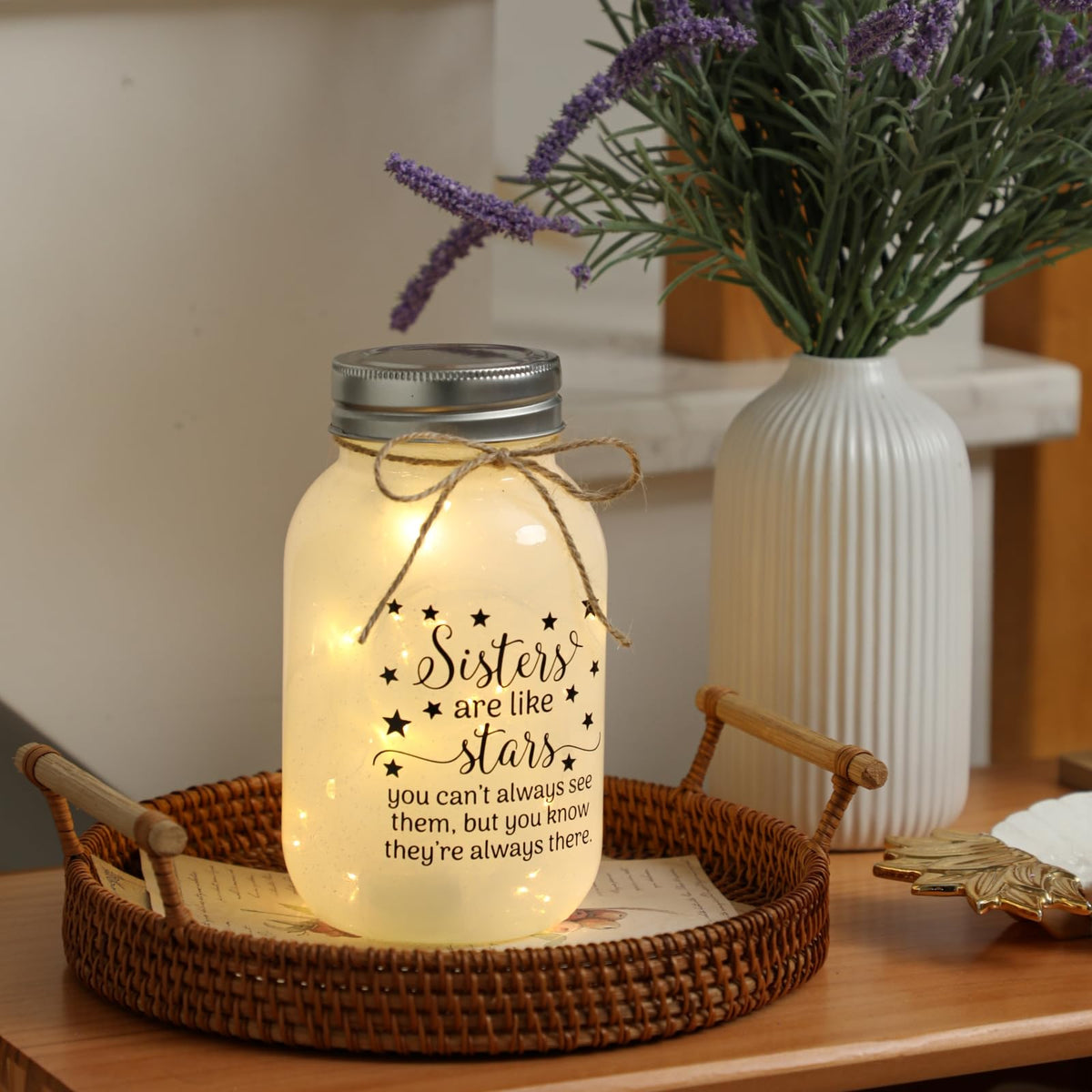 Maracco sisters-are-like-stars jar decor brings heartfelt charm to a shelf