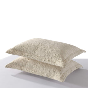 MarCielo beige embroidered pillow sham, front view showing refined texture and color