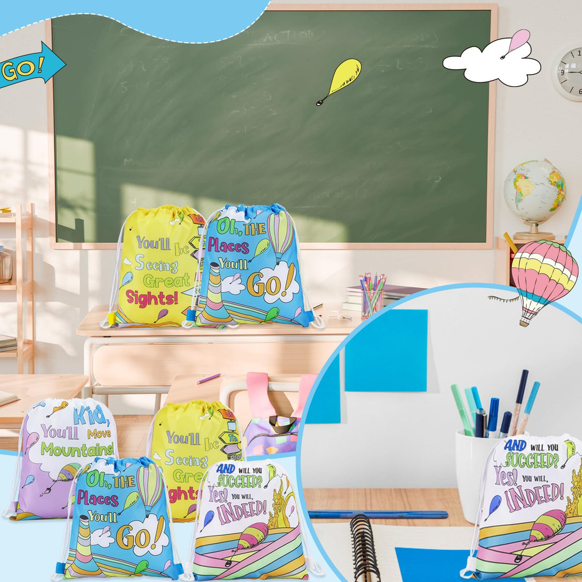 Marhpveua Oh The Places You'll Go tote-like drawstrings designed for versatile use