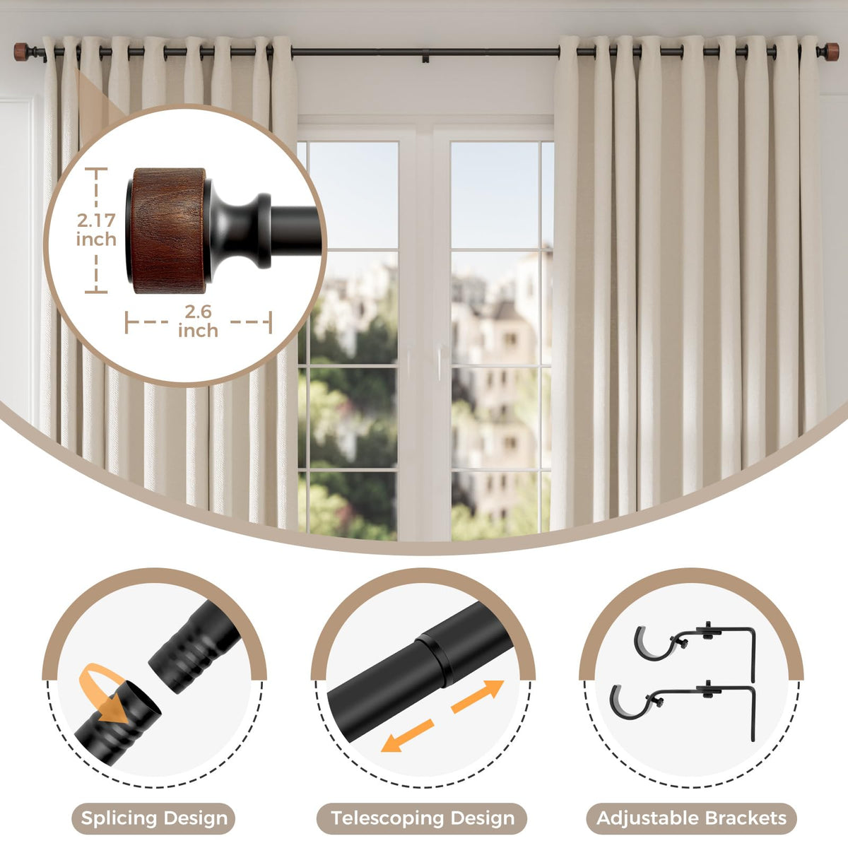 MARHSIPE heavy-duty brackets ensure sturdy support for light to medium curtains