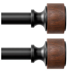MARHSIPE imitation wood grain finial on curtain rod adds rustic charm to living rooms