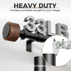 MARHSIPE wood grain curtain rod length shows adjustable width range.