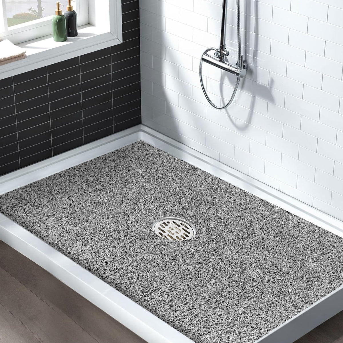 MARIBUR extra-large non-slip shower mat with center drain for quick water shedding