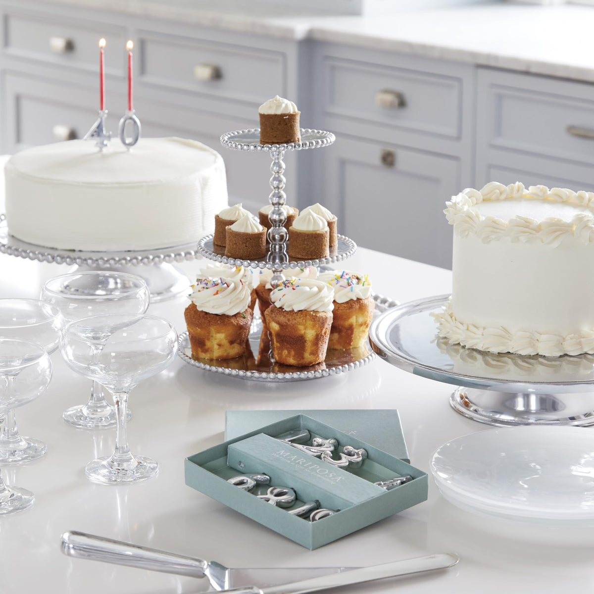 Mariposa silver number candle holder 4 for modern entertaining.
