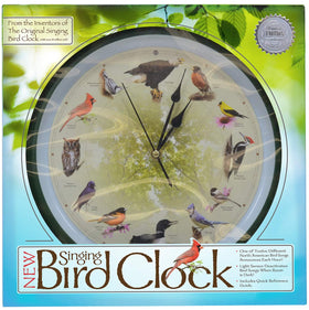 Mark Feldstein clock’s imagery shows the bird visuals paired with hour markers.