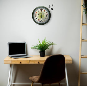 Mark Feldstein singing bird clock matte green finish close-up highlights refined craftsmanship.