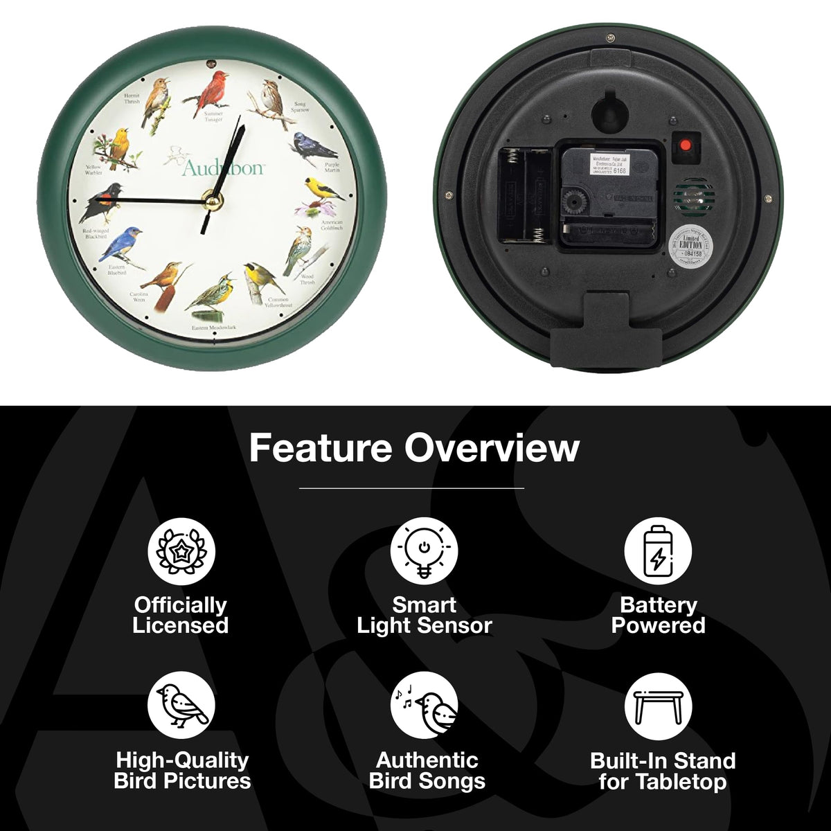 Eight-inch clock frame shown in nature-inspired matte green finish.