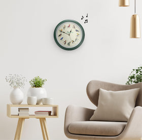 Mark Feldstein Audubon singing bird wall clock green tone complements nature-inspired decor