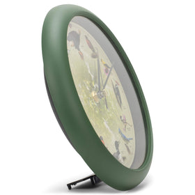 Mark Feldstein clock mounted on wall, versatile for desk or shelf