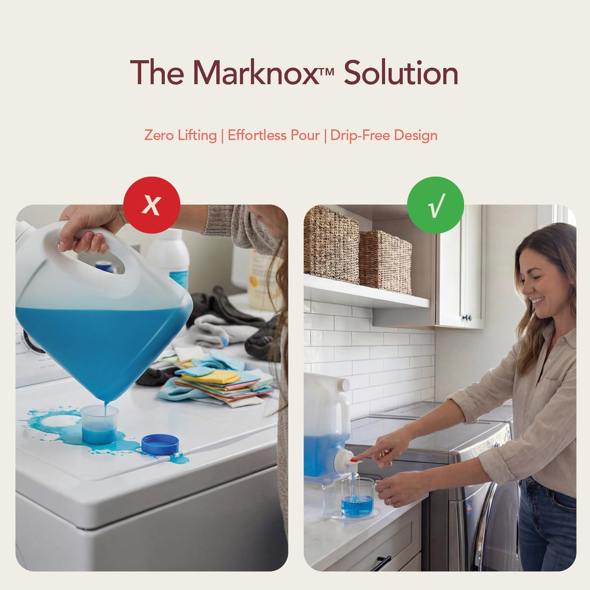 Marknox detergent organizer in kitchen shows tidy laundry space.
