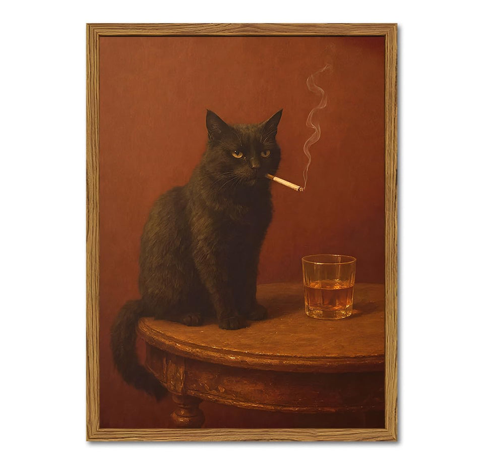 Marllifenney framed funny black cat wall art adds playful charm and conversation to any room.