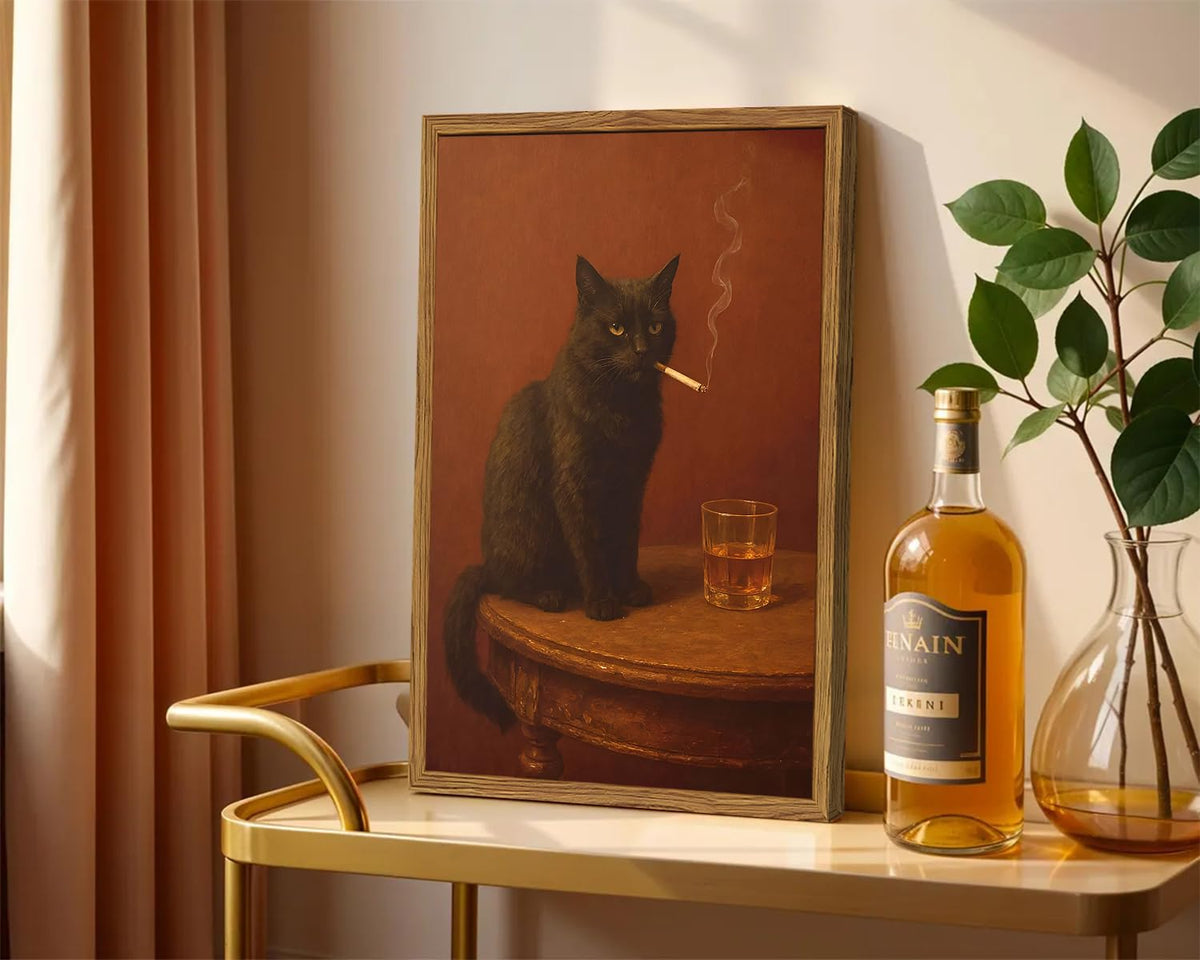 Marllifenney living room wall art cat adds humorous focal point for gatherings.