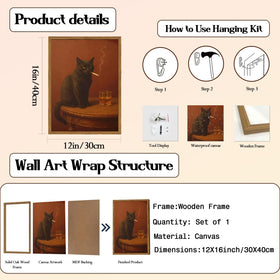 Marllifenney quirky cat painting canvas offers whimsical accent for living spaces.