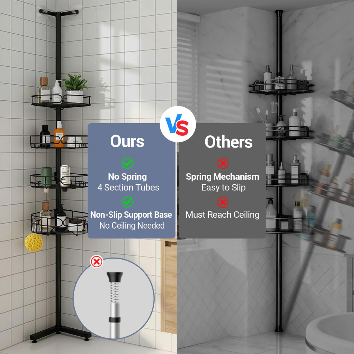 Marovitax four-tier shelves organize shower essentials with easy access and quick water drainage.