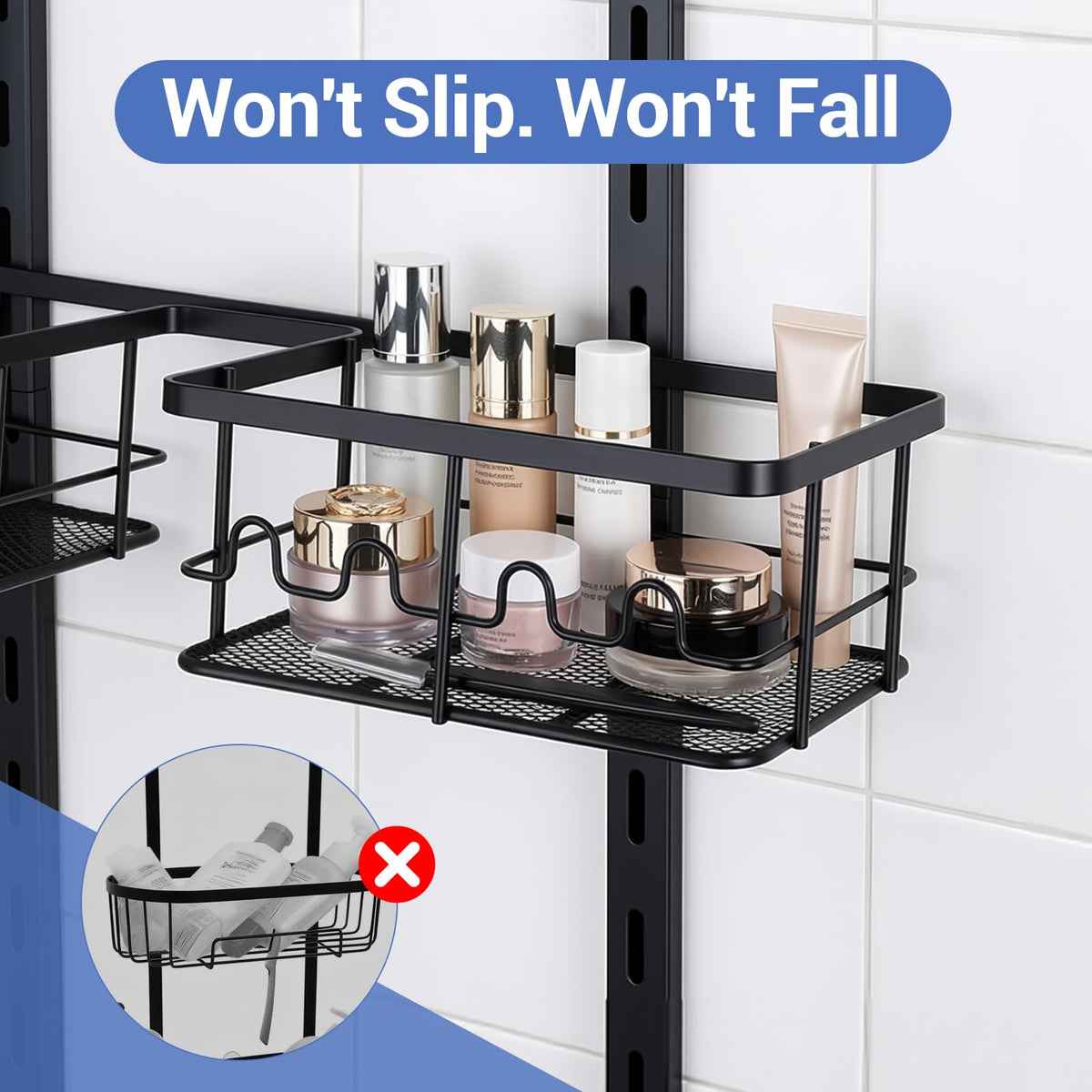 Marovitax no-spill drop-proof mesh bottom keeps small items upright even on wet shelves