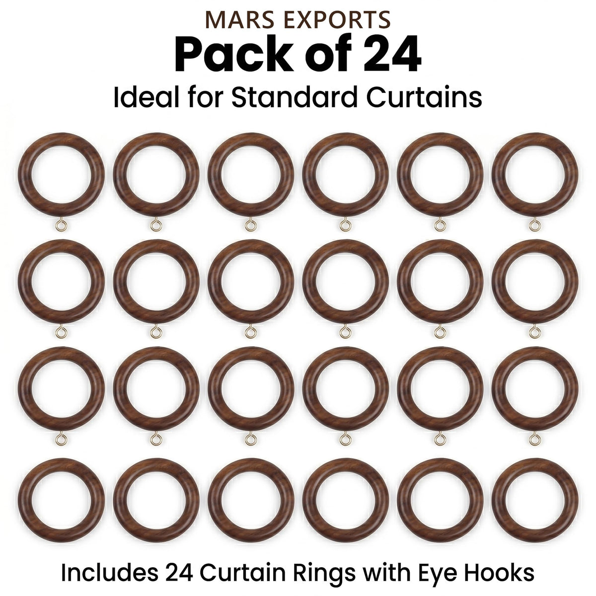 Mars Exports set of 24 rosewood rings for coordinated window decor