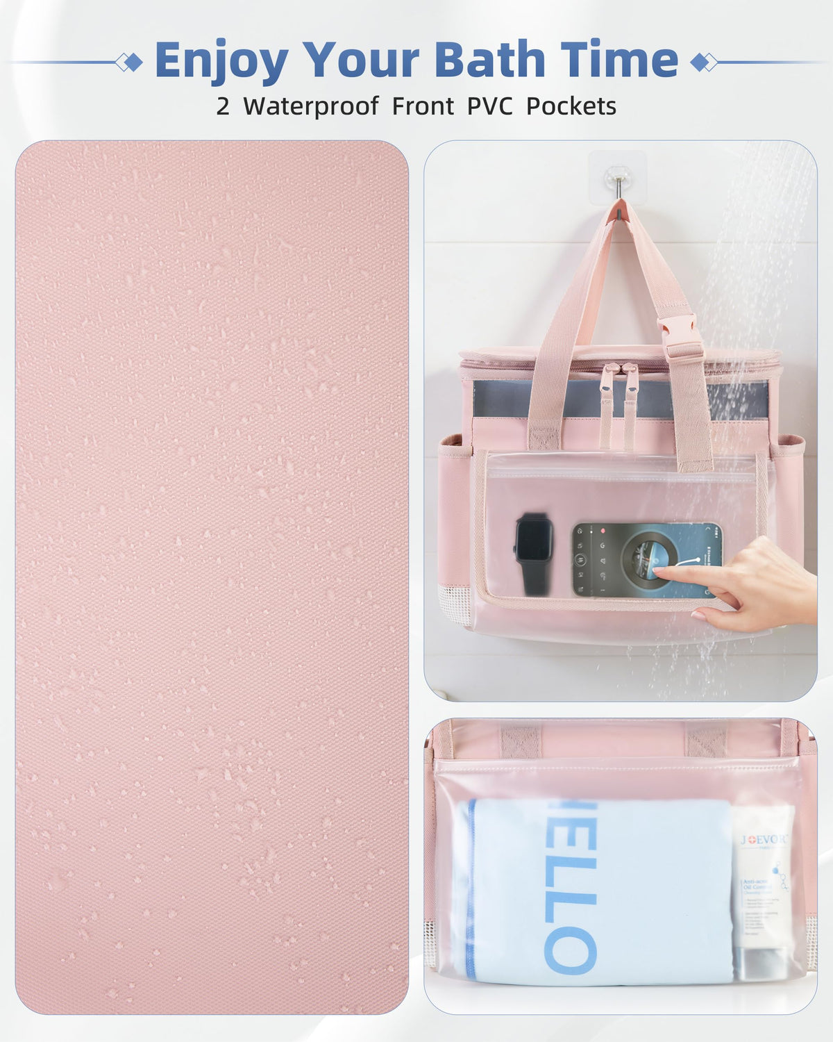 Marscamd hanging shower caddy front PVC pocket stores masks or towels neatly.