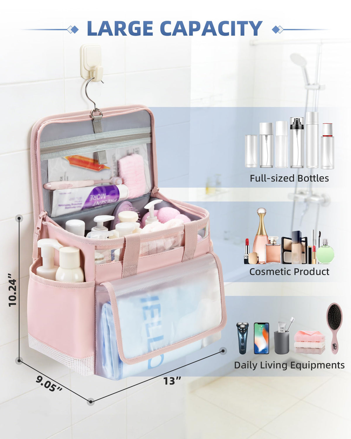 Marscamd hanging shower caddy PU-coated fabric resists splashes and stains.