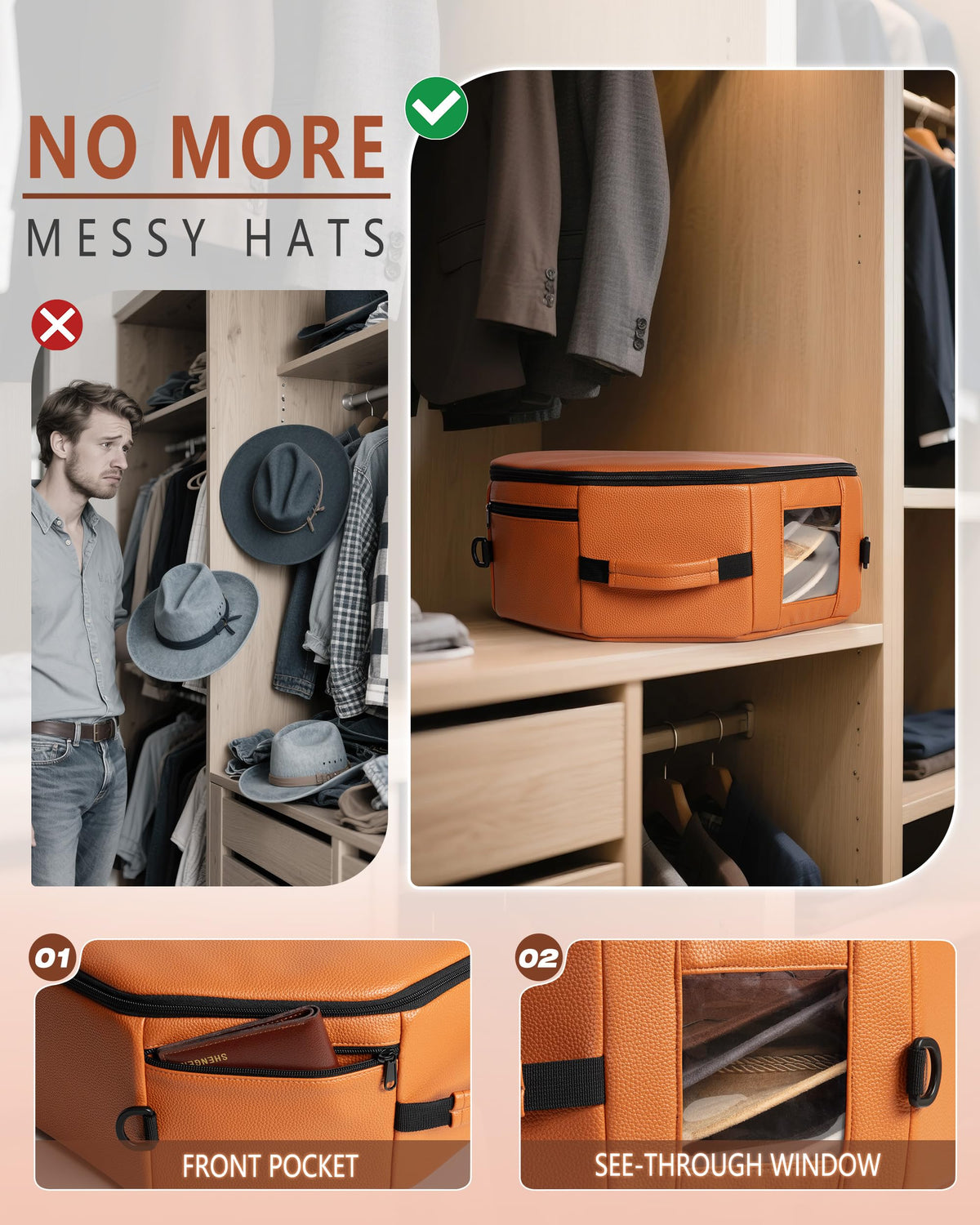 Marscamd hat box with durable structure protecting brim shapes