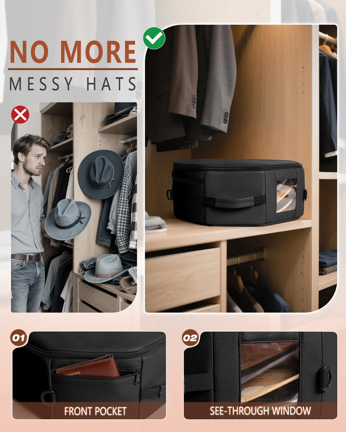 Marscamd hat box with luggage strap for travel convenience.