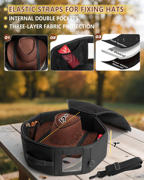 Marscamd hat box side strap shows shoulder carry option and portability.