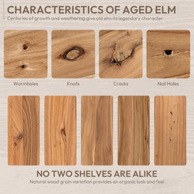 Marsmiles reclaimed elm wood texture highlights knots and grain for rustic charm