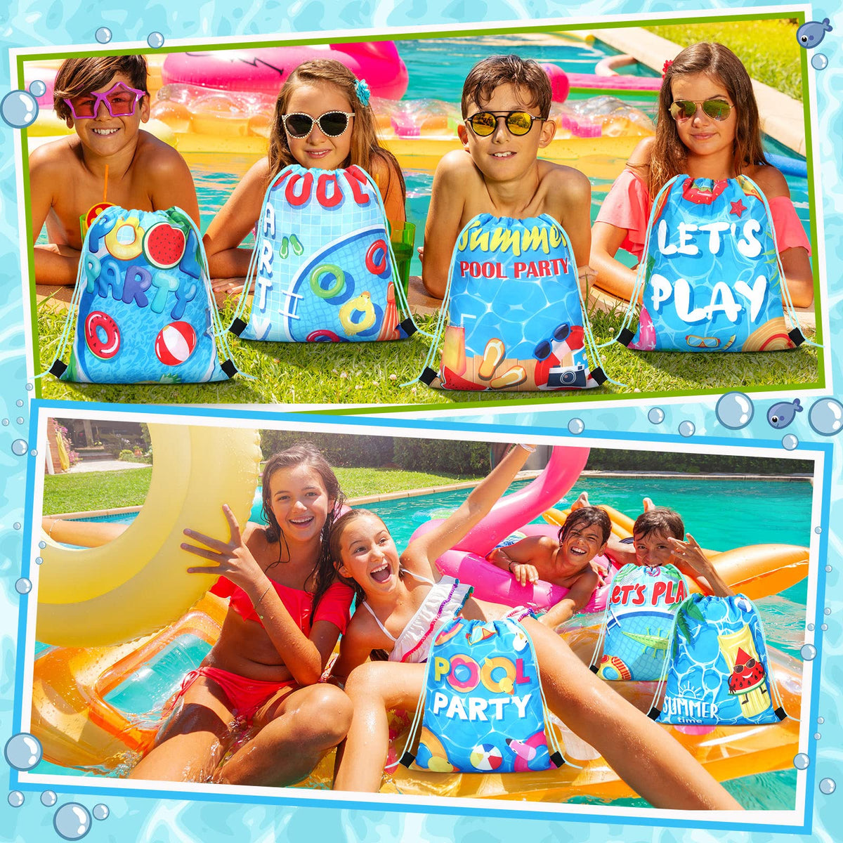 Marsui drawstring gift bags with summer theme, reusable.