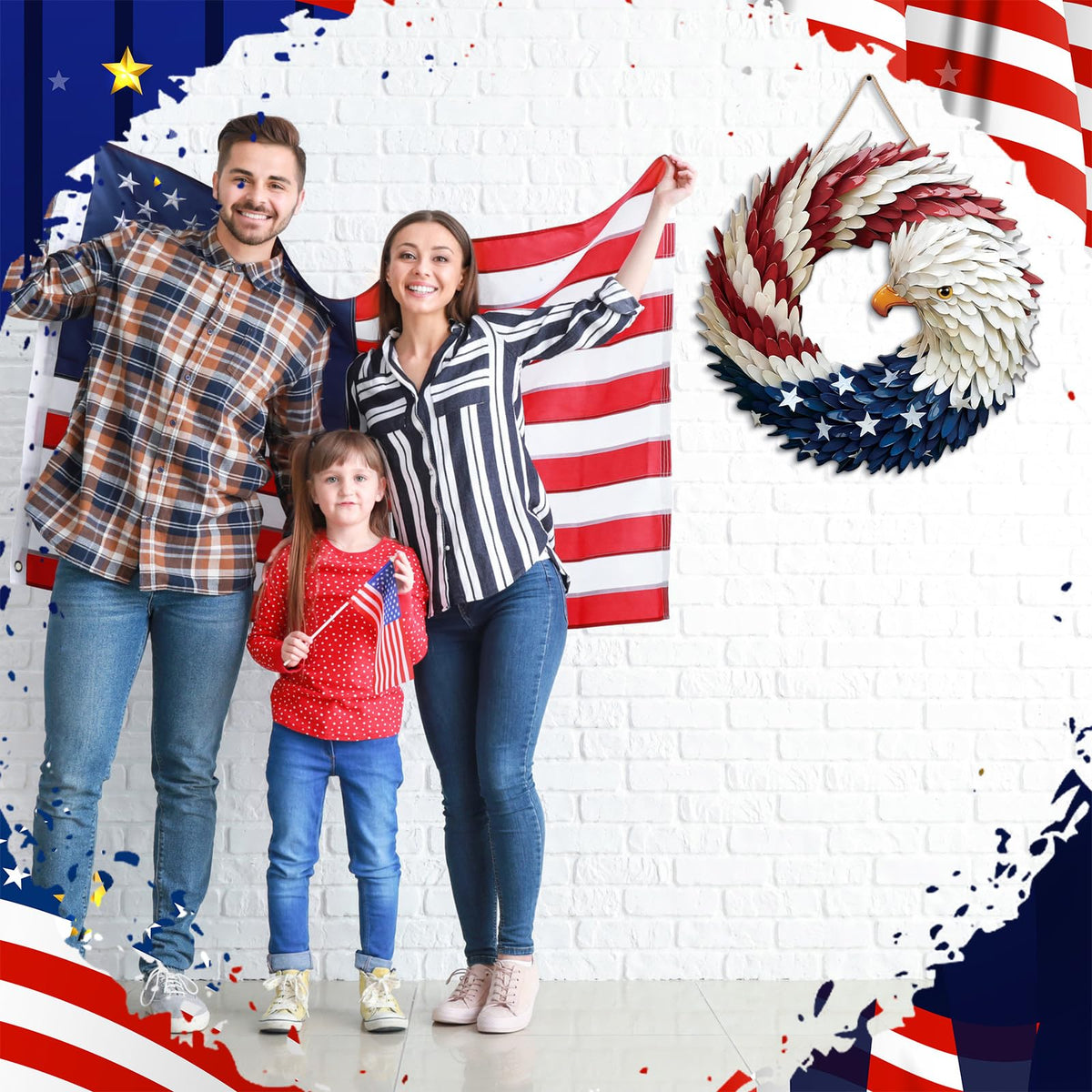 Marsui 4th of July door sign with stars enhances outdoor curb appeal.