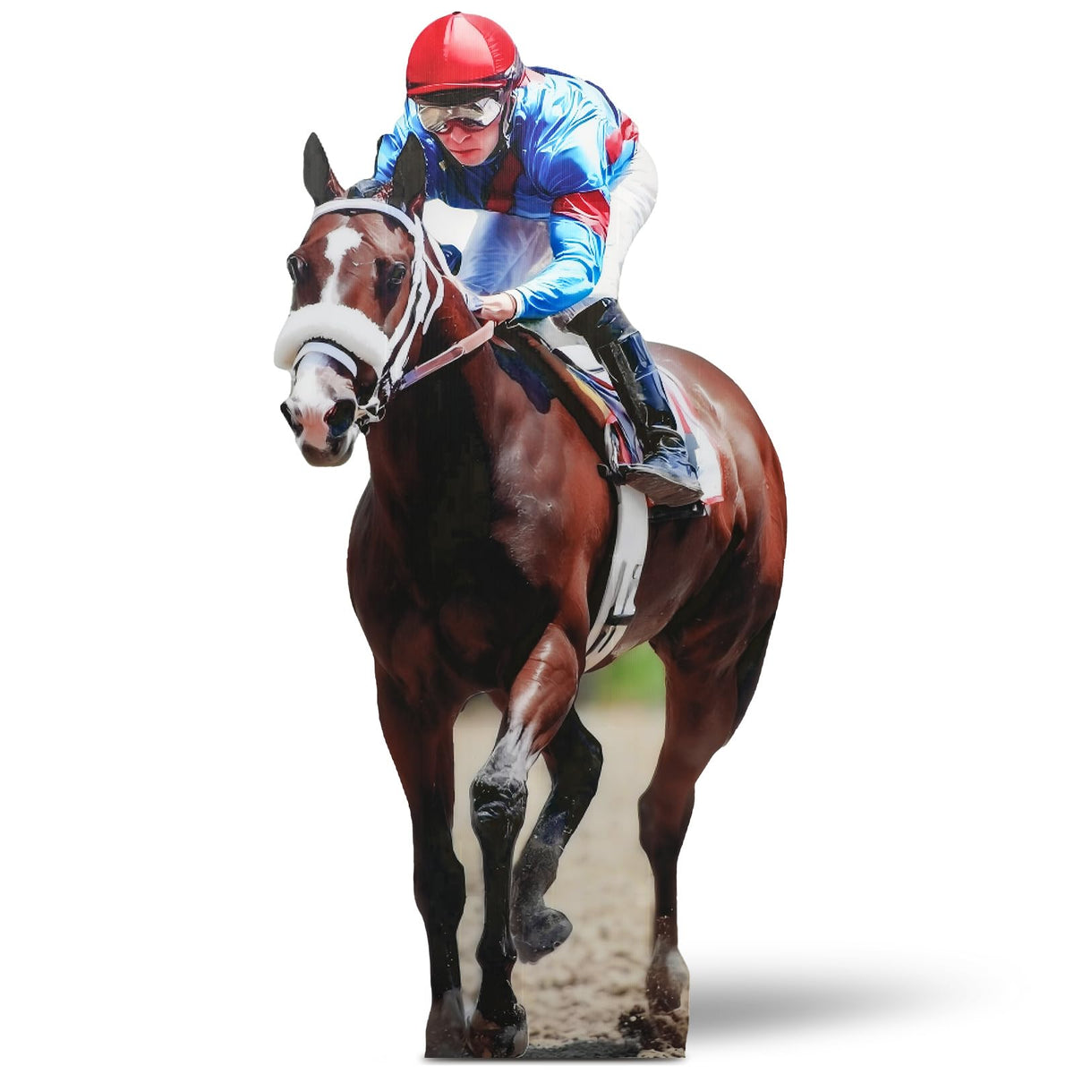Marsui life-size horse and jockey cutout standup for vibrant western party photos.
