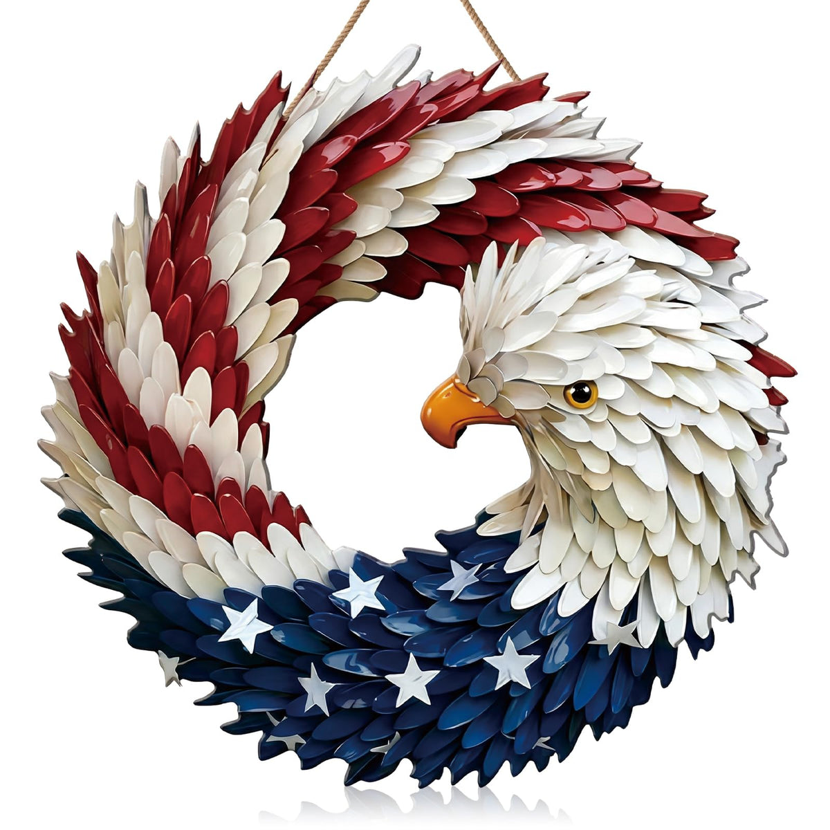 Marsui metal eagle wreath for front door adds patriotic charm and weather resistance.