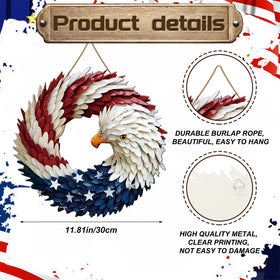 Marsui red white blue metal wreath boosts festive mood on porches.