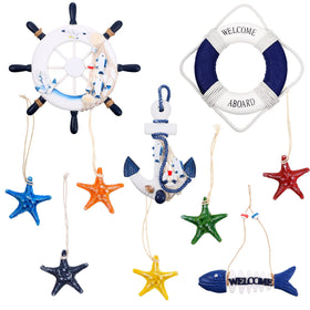 Marsui Ship wheel decor adds maritime focal point.